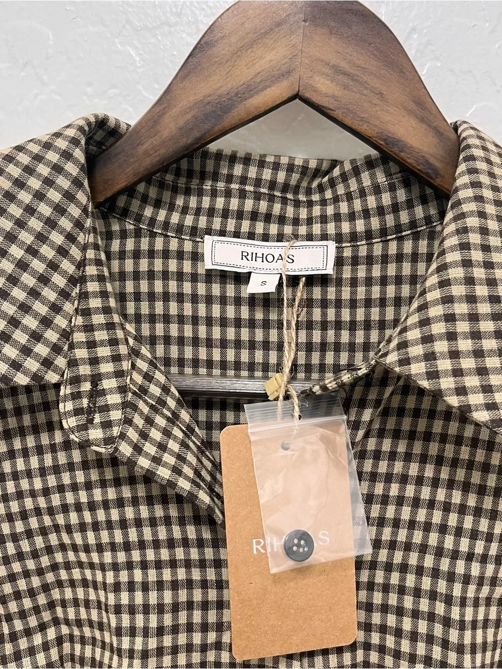 RIHOAS Brown Plaid Button Pleated Midi Dress Size S NWT Gingham Academia Vintage - Picture 6 of 8